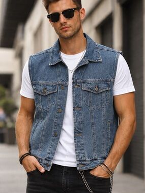 Vintage Outfitters Denim Vest Mens Medium Blue Trucker Jean Vest USA Classic